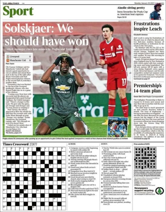 Portada THE TIMES SPORT lunes 18 enero 2021