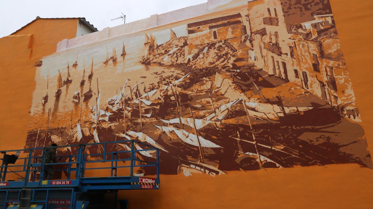 L’artista Roc Blackblock reviu el passat escalenc en un mural