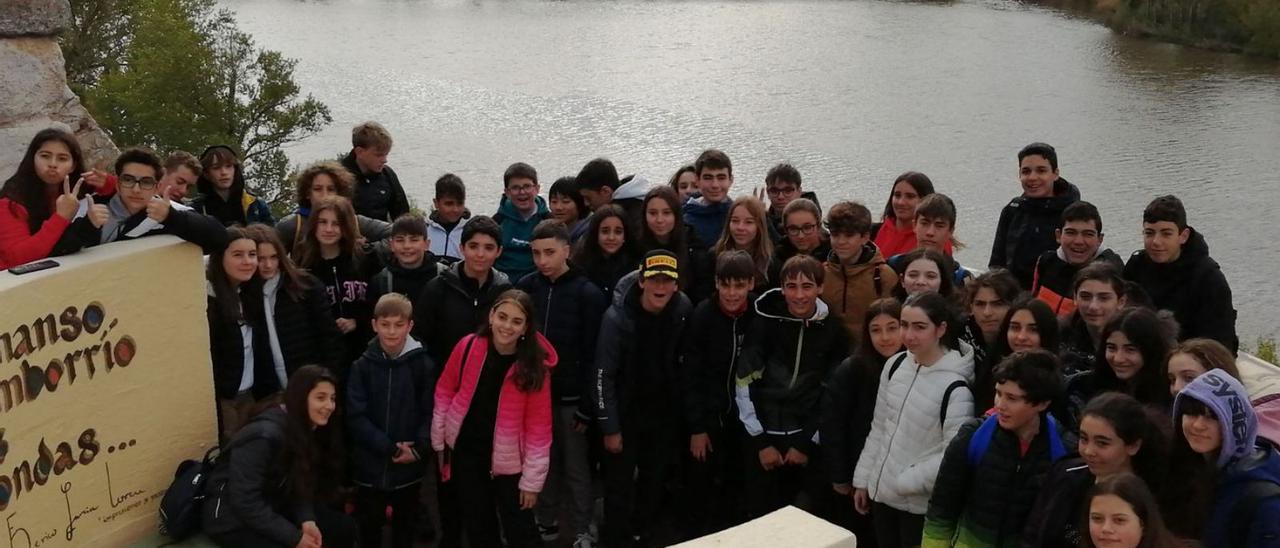 Los alumnos posan durante su visita a Zamora en el mirador del Troncoso, junto al río Duero. | Cedida