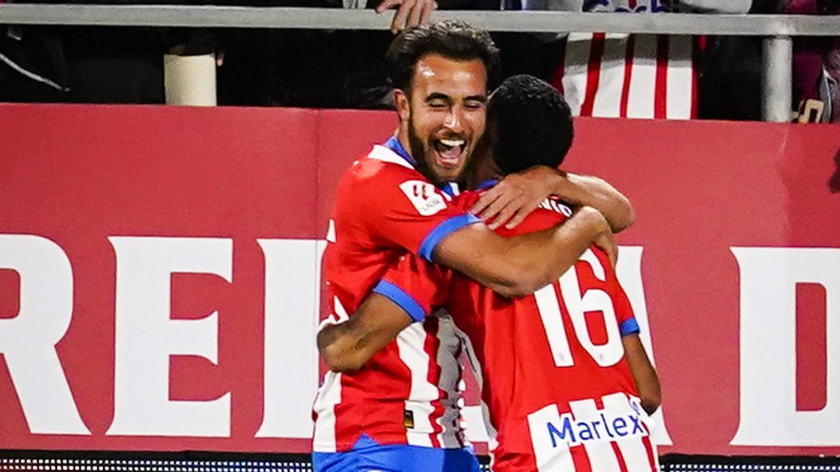 Savinho, que le dio la asistencia a Eric García en el 1-0 del Girona, celebra el gol del central en Montilivi.