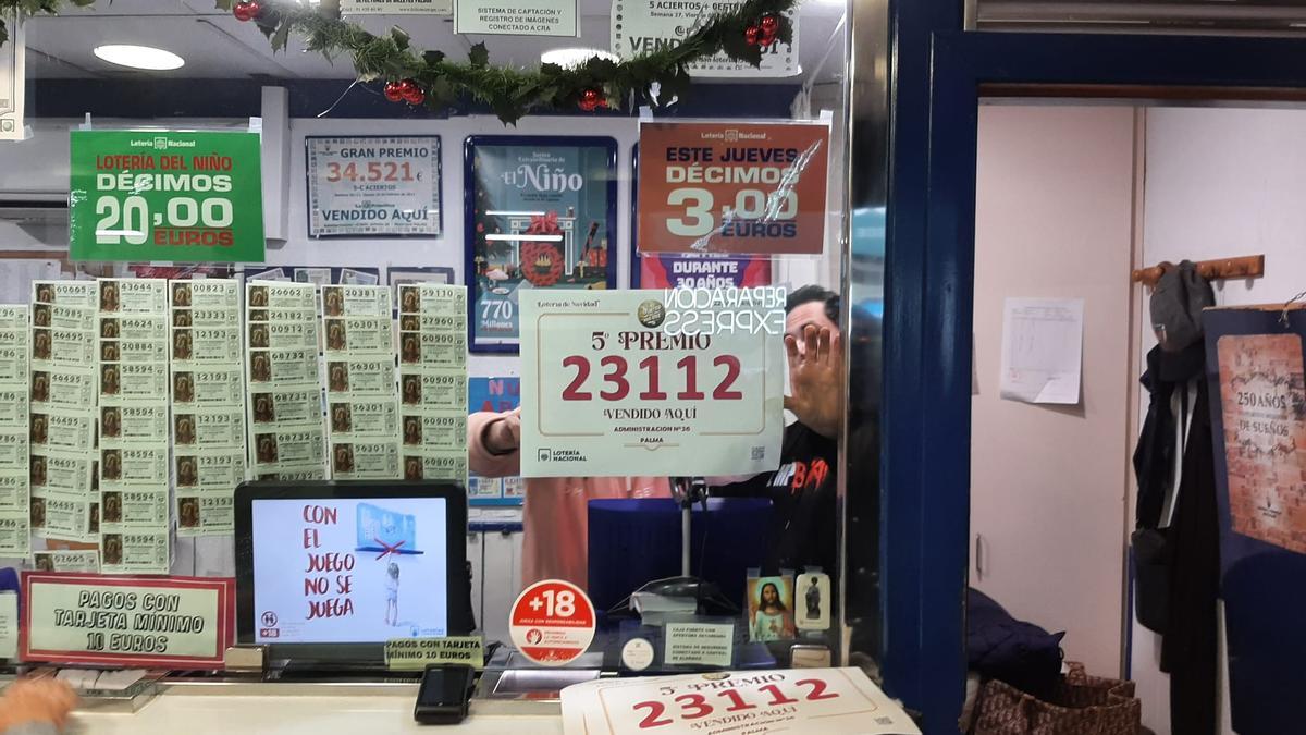 El 23112, quinto premio de la Lotería de Navidad, vendido en Palma