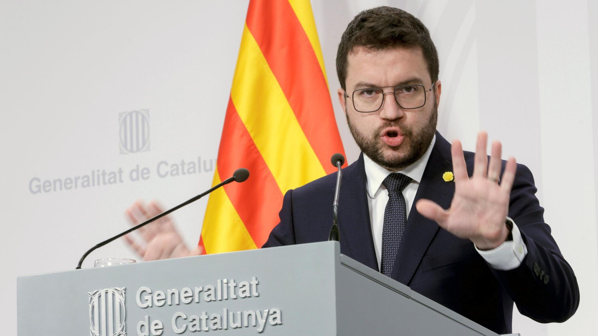 El president de la Generalitat, Pere Aragonés durante la rueda de prensa del pasado martes