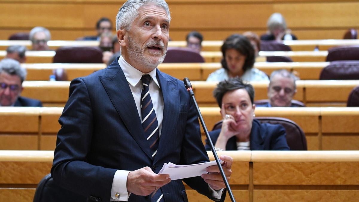 El ministro del Interior, Fernando Grande-Marlaska, interviene durante una sesión de control al Gobierno en la Cámara Alta