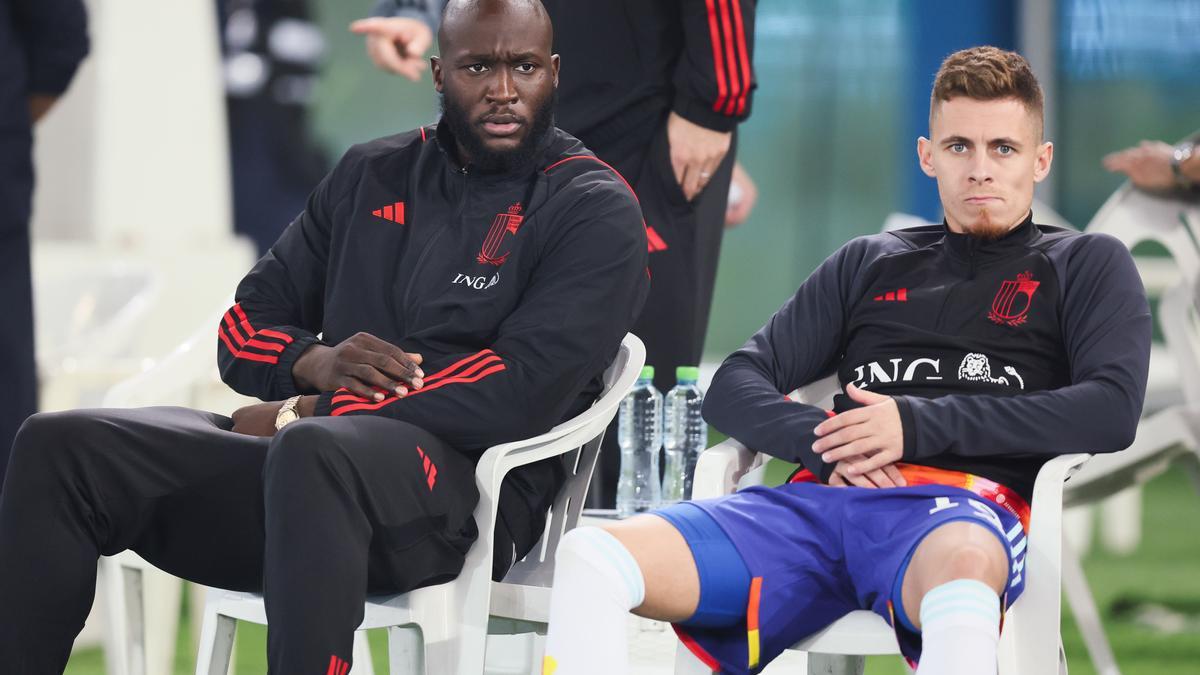 Romelu Lukaku (l) und Thorgan Hazard bei einem Länderspiel