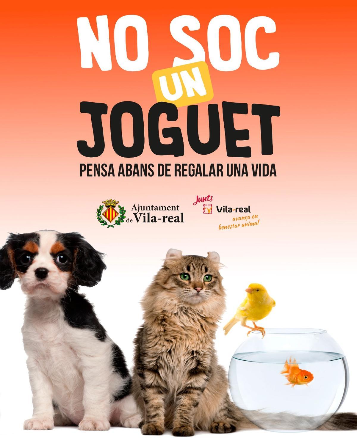 Cartel para la concienciación en Vila-real contra el abandono de mascotas tras las Navidades.