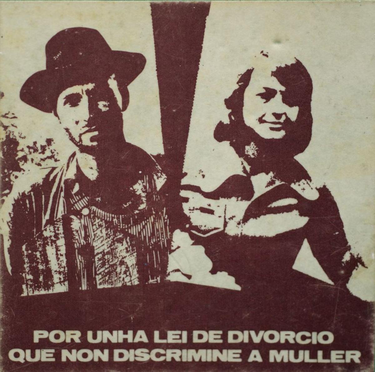 Adhesivo da AGM, de 1978, para reivindicar unha lei do divorcio que non discriminara ás mulleres.