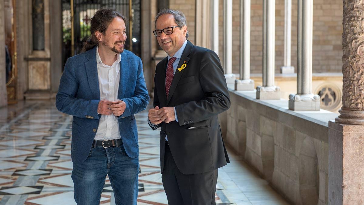 Reunión entre Pablo Iglesias y Quim Torra en la Generalitat.