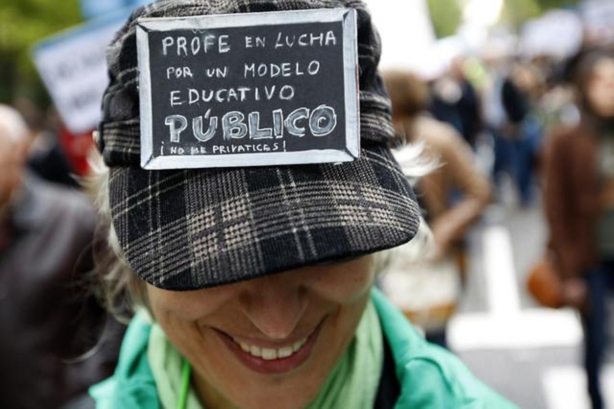 Una professora en la manifestació que es va celebrar a Madrid el maig de l’any passat.