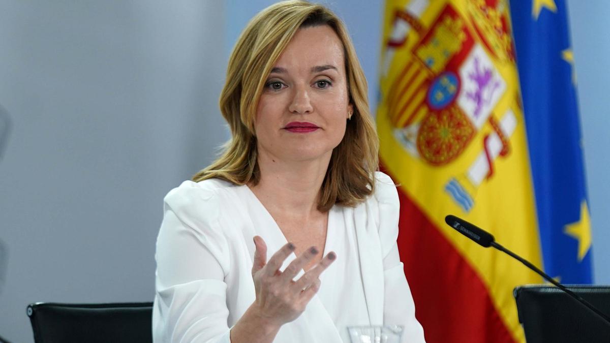 La ministra Portavoz, Pilar Alegría durante su comparecencia  tras la reunión del Consejo de Ministros.
