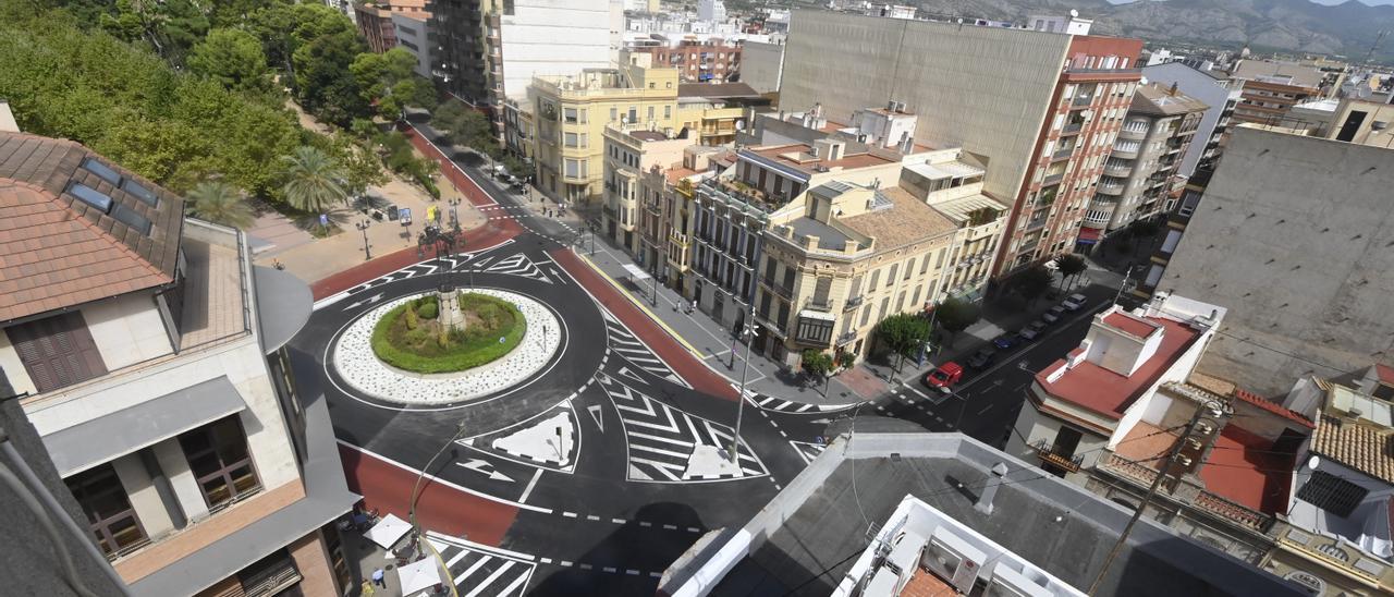 Imagen aérea de la zona de la plaza de la Independencia de Castelló.