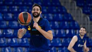 Ricky Rubio, sonriente en la previa del partido ante Mónaco