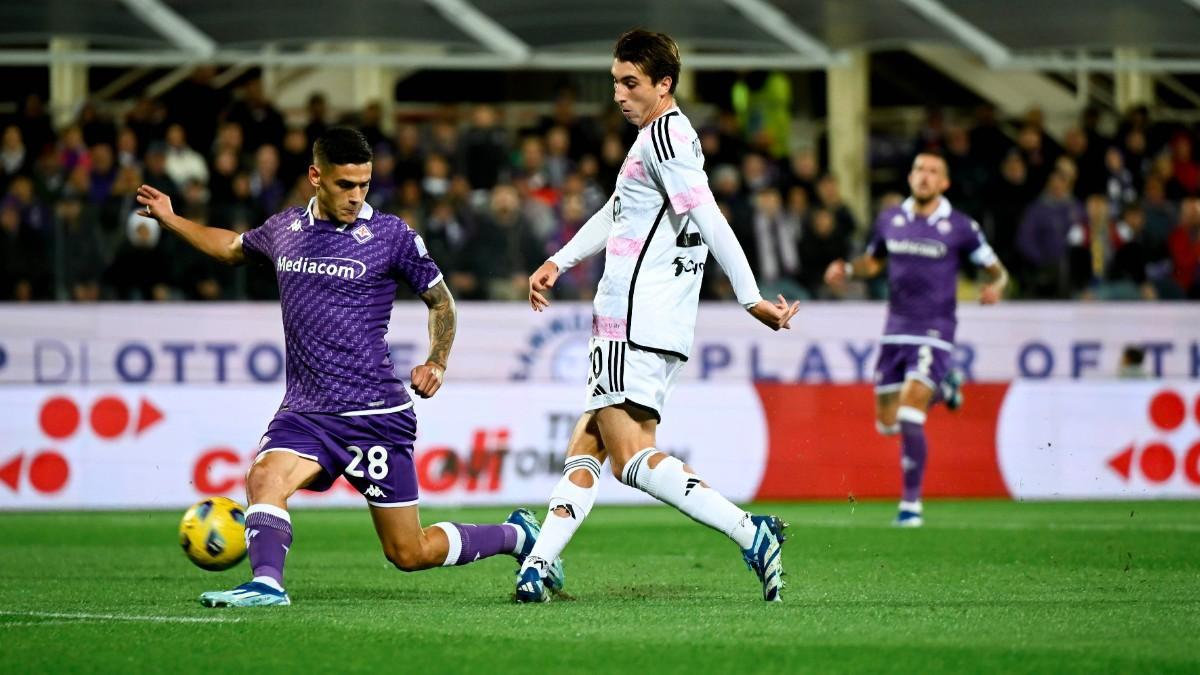 Fabio Miretti, durante la acción del primer gol del partido Fiorentina - Juventus