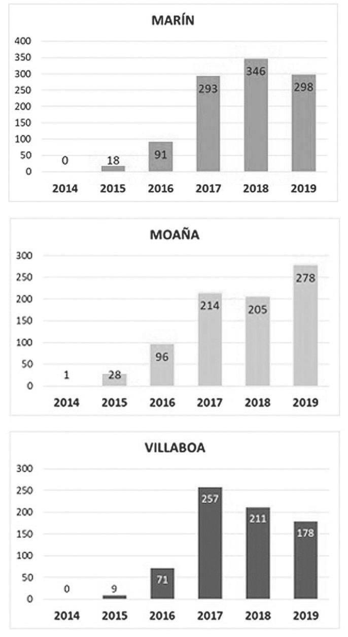 La evolución de la velutina en Marín, Moaña y Vilaboa