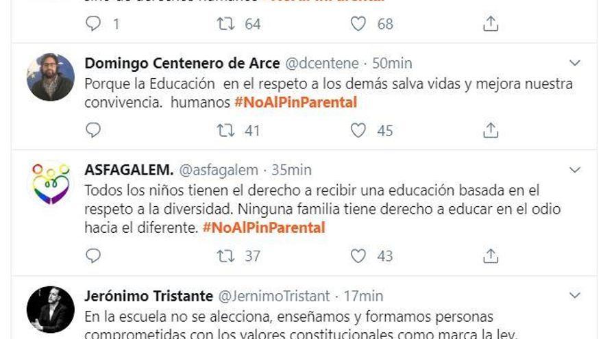 El colectivo LGTBI moviliza a los murcianos en Twitter contra el pin parental