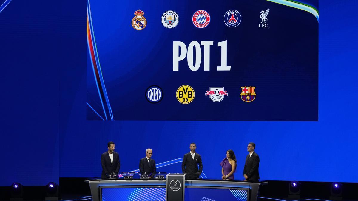 Momento del sorteo de la nueva Champions 2024/2025.