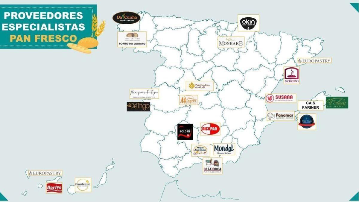 Mapa de los proveedores especialista del pan de Mercadona