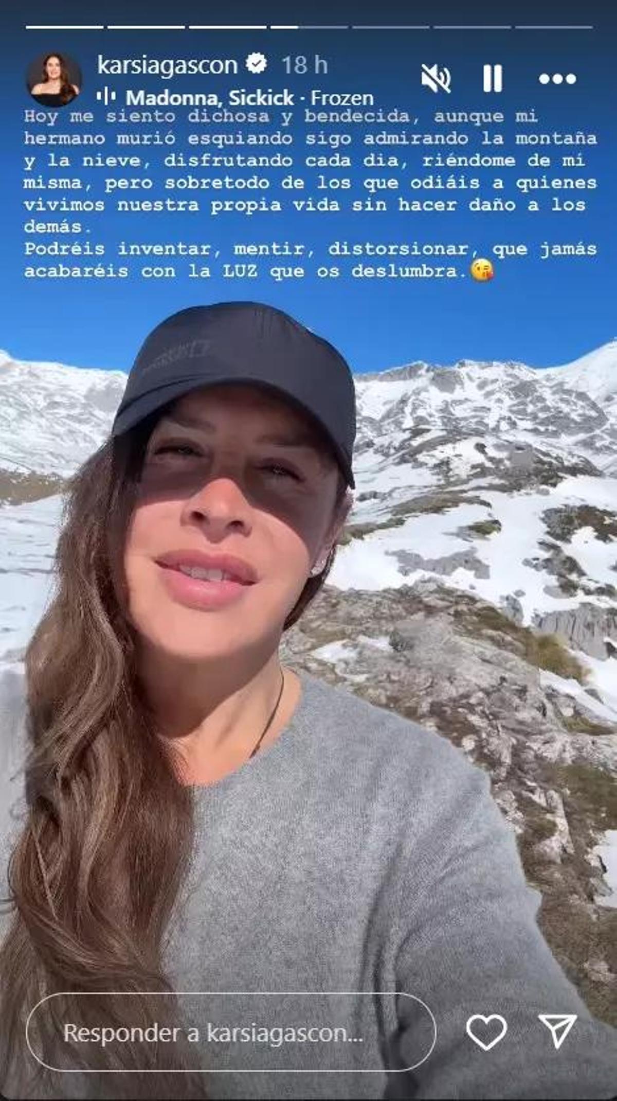 Segundo 'story' de Karla Sofía Gascón.