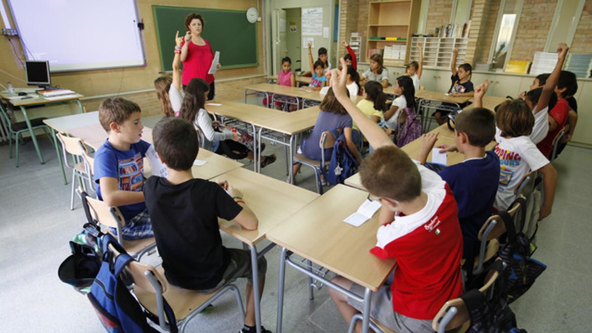 Primer día de colegio en la escuela Els Pinetons, en La Garriga.