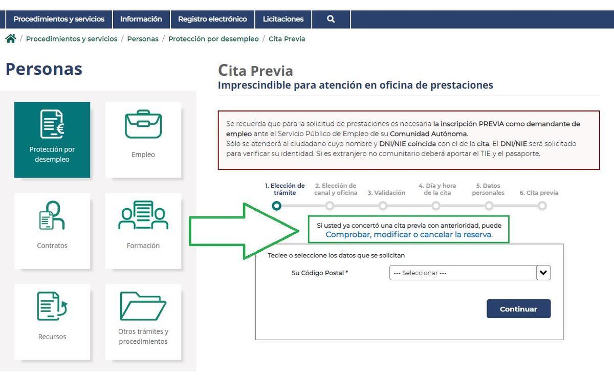 Comprobar, modificar o cancelar una cita previa