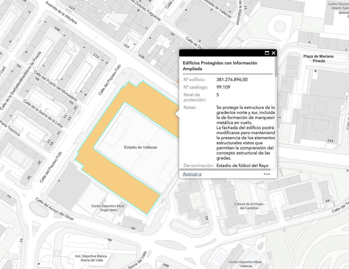 Ficha del estadio donde se refleja la protección con la que cuentan los graderíos norte y sur del estadio.