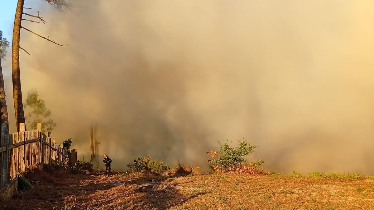 Un incendio entre Cambados y Vilanova pone en peligro a una vivienda y una granja porcina