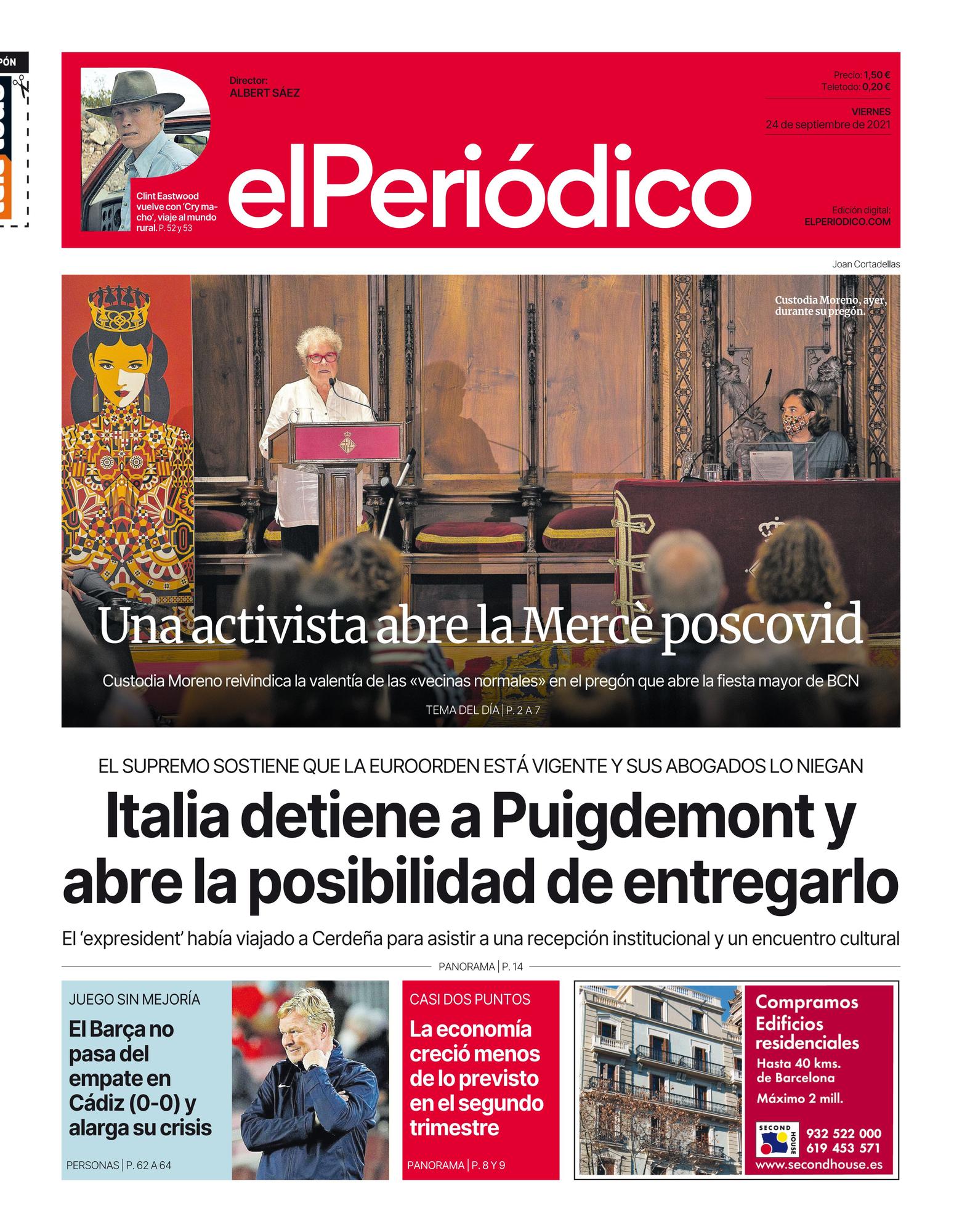 La portada de EL PERIÓDICO del 24 de septiembre del 2021