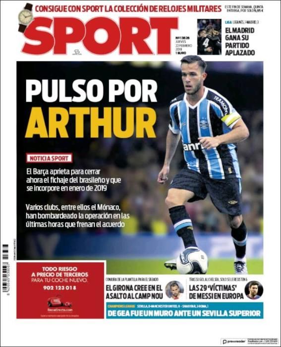 Portadas deportivas del jueves 22 de febrero