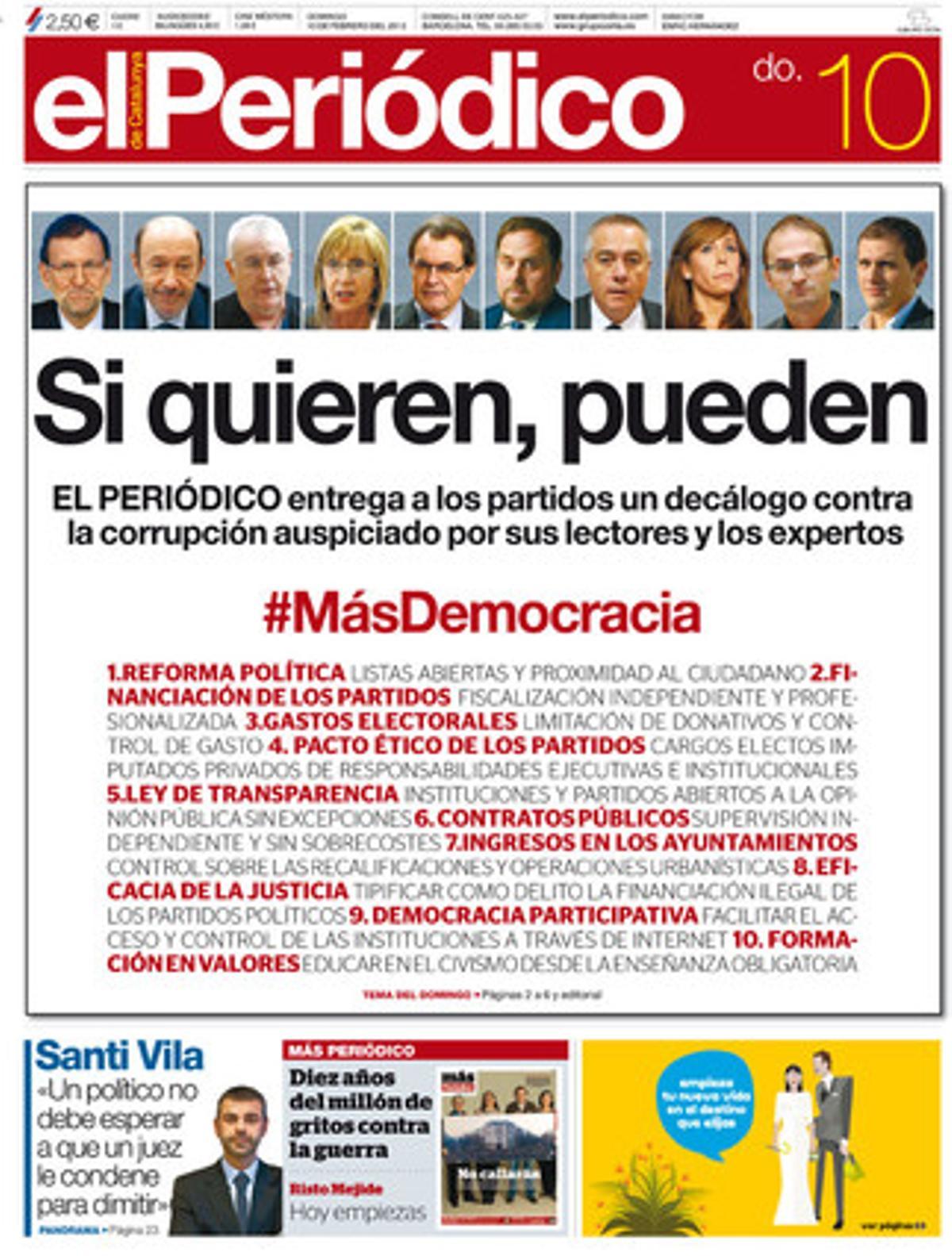 La portada de la edición del domingo 10 de febrero.