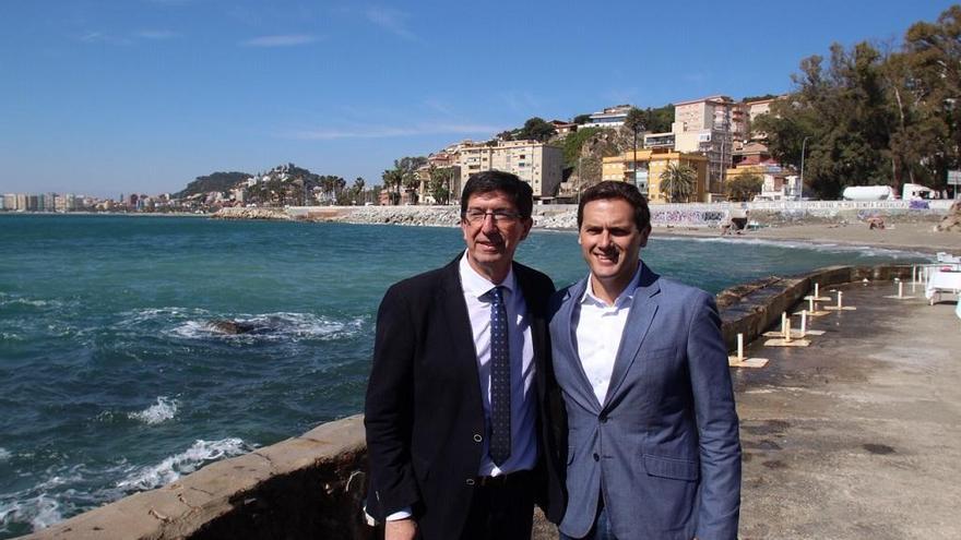 Juan Marín y Albert Rivera en los Baños del Carmen, donde repasaron la actualidad de Ciudadanos en Málaga.