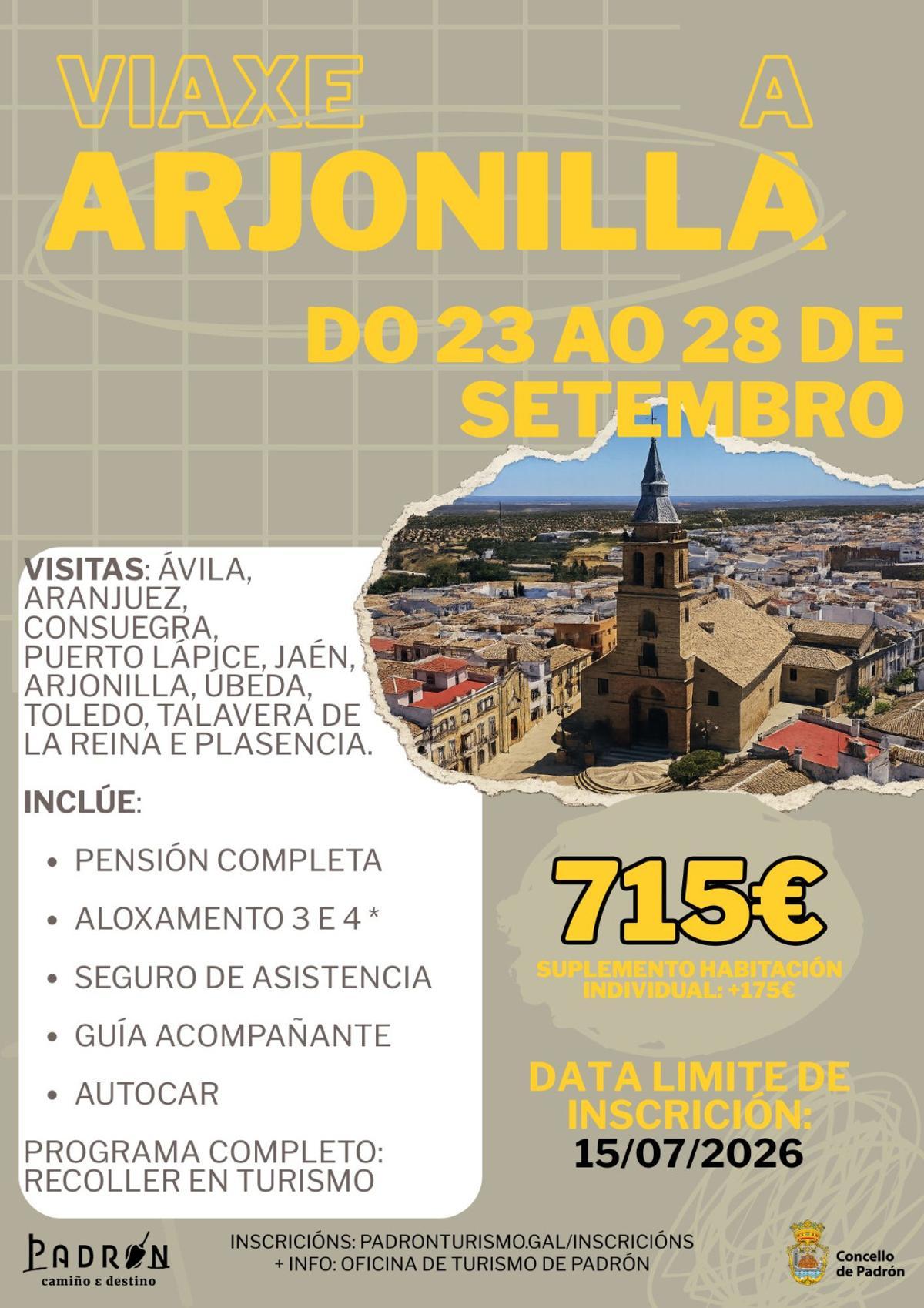Cartel del viaje a Arjonilla del 23 al 28 de septiembre
