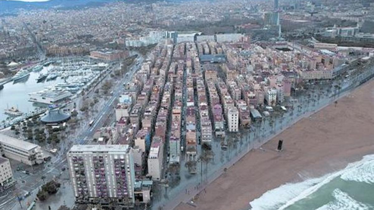 Vista aérea del barrio de la Barceloneta, el pasado mes de febrero.