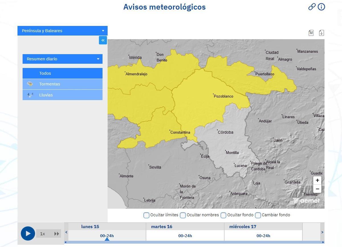 Aviso amarillo por tormentas en el norte de Córdoba.