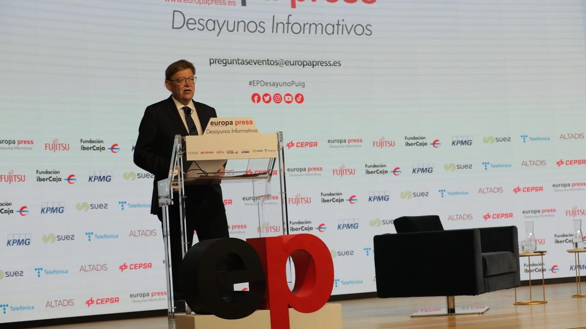 Ximo Puig durante su intervención en los &#039;Desayunos informativos&#039; de Europa Press.