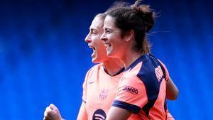 Torrejón y Alexia celebran sus goles ante el Dépor en Riazor