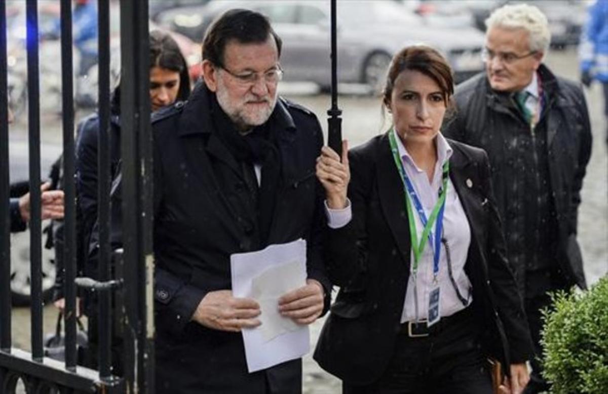 Mariano Rajoy, a su llegada a la reunión de líderes del Partido Popular Europeo, en Bruselas.