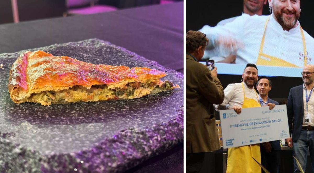 A la izquierda, la empanada ganadora del certamen. A la derecha, su creador, el chef coruñés Miguel Fernández Vidal.
