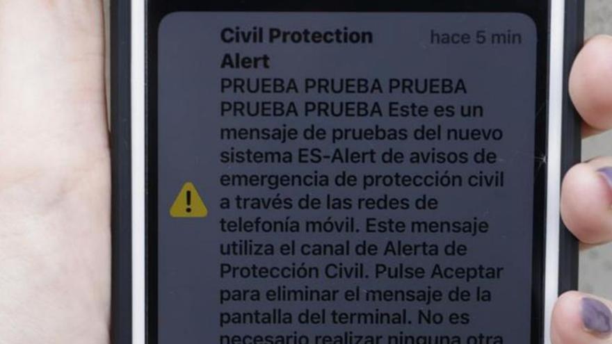 Ejemplo de un mensaje de alerta de emergencia.