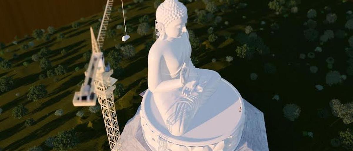 Infografía de la construcción de la que será la estatua de Buda más grande de Occidente.