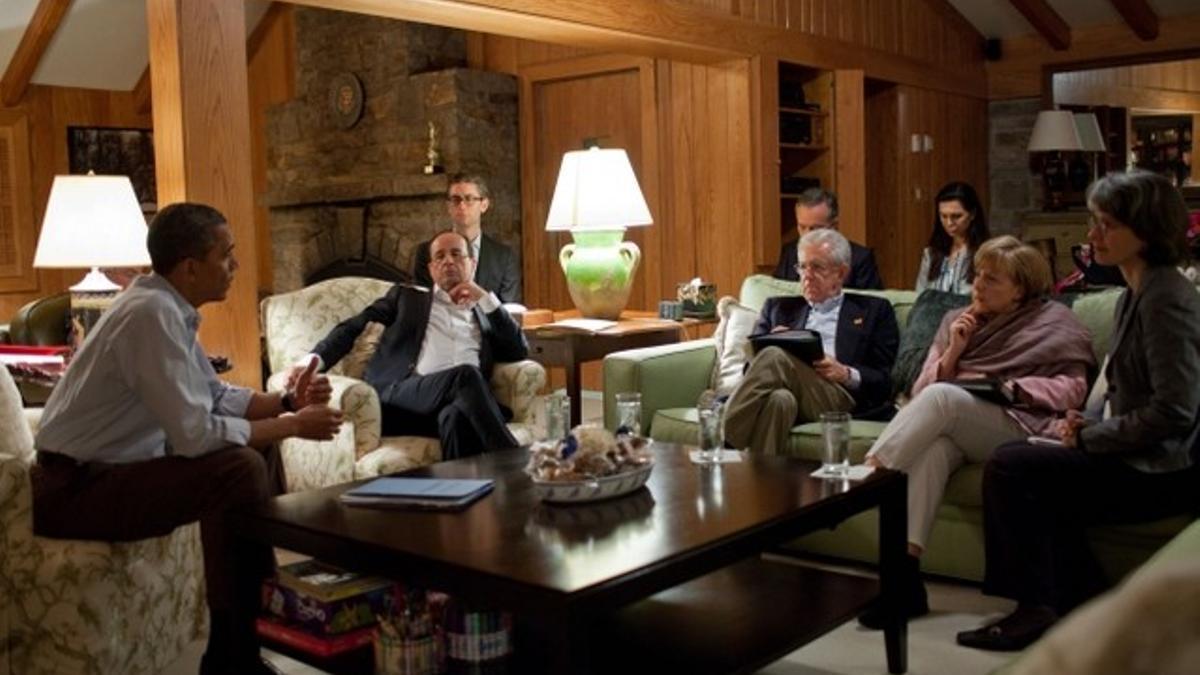 De izquierda a derecha, Obama, Hollande, Monti y Merkel, el pasado 18 de mayo, en Camp David, durante la cumbre del G-8.