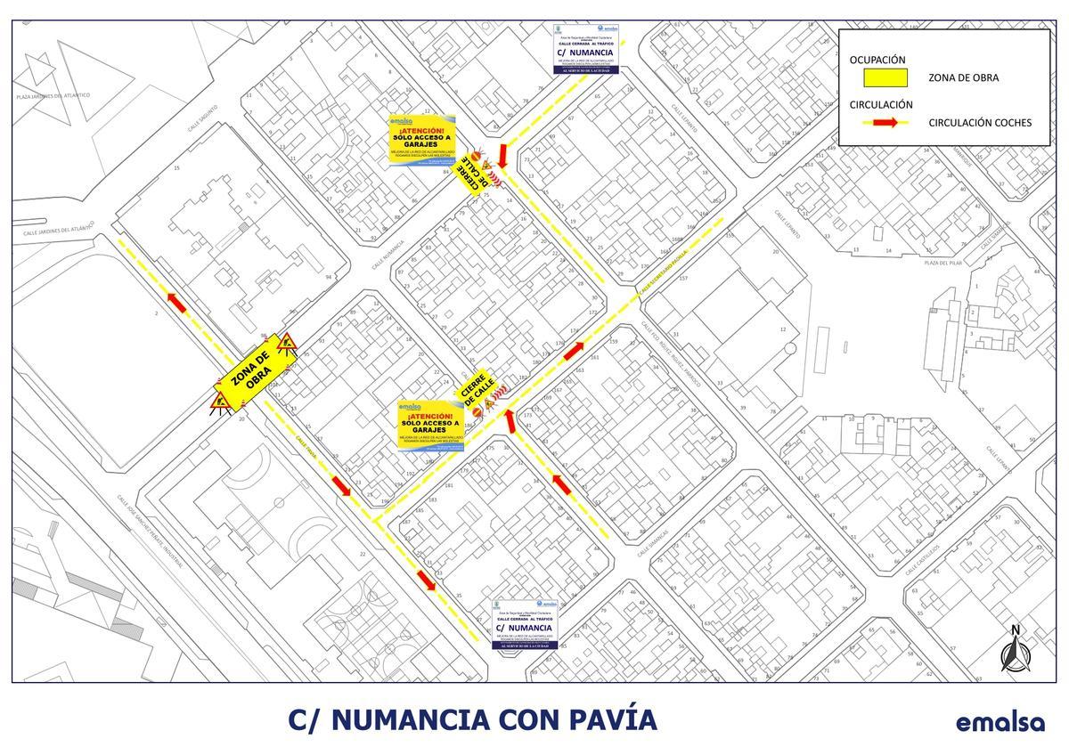 Mapa del corte de calles en Numancia con Pavía.