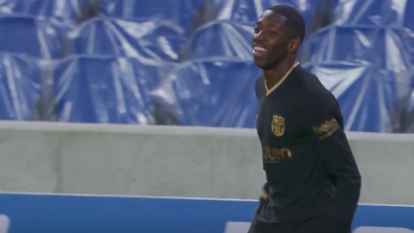 Dembélé, feliz tras su gol ante la Real