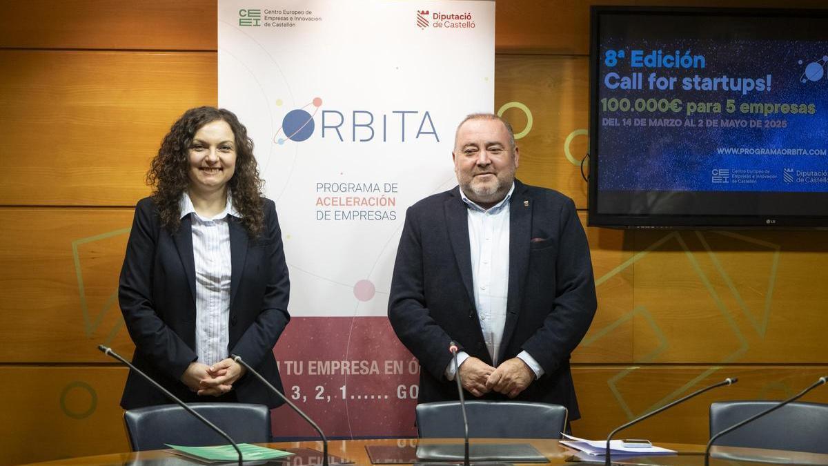 La presentación Programa Órbita, con la directora del CEEI, Alexandra Badoiu, y el diputado provincial, Vicente Pallarés.