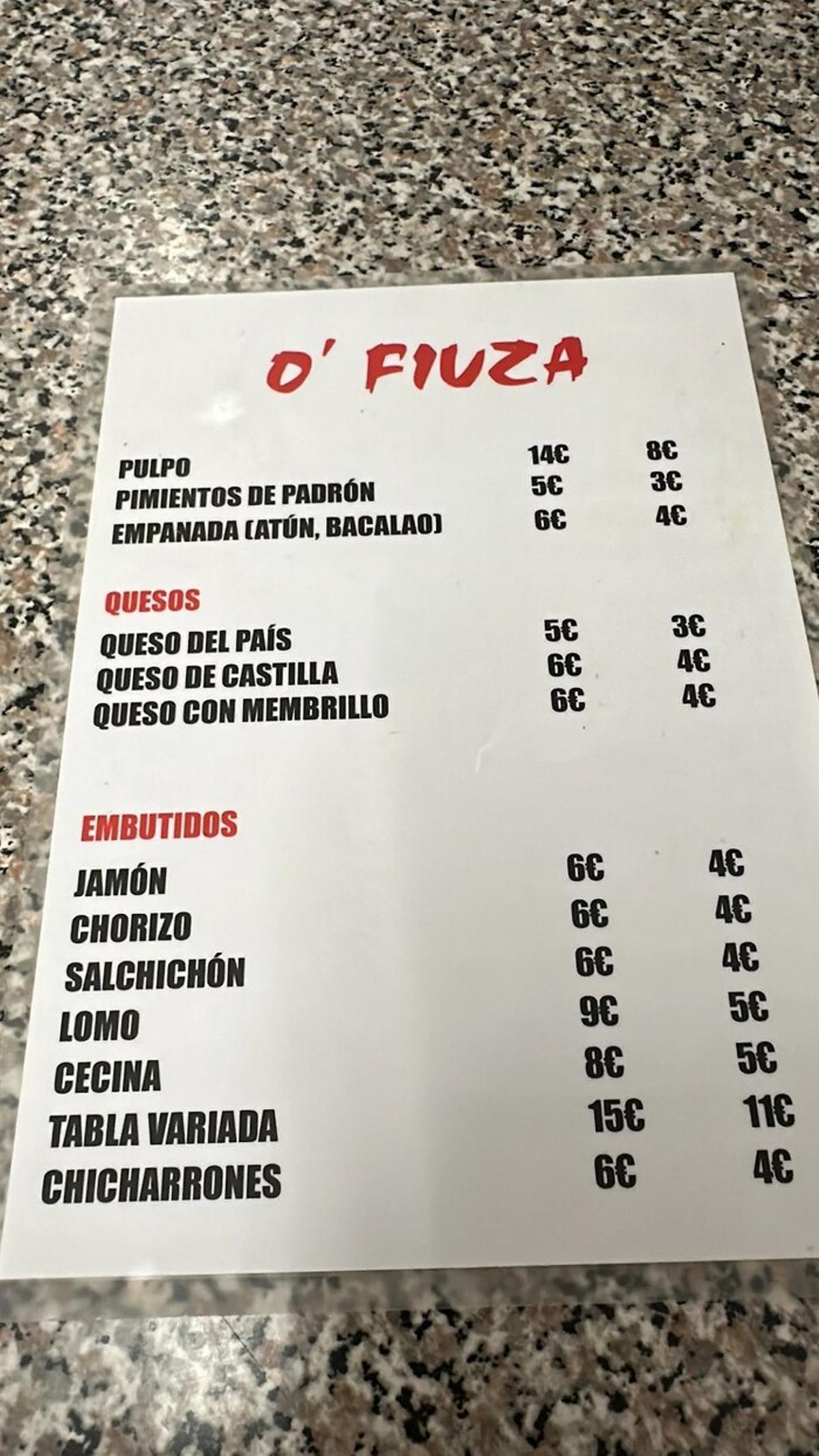 Carta de O Fiuza Pulpería