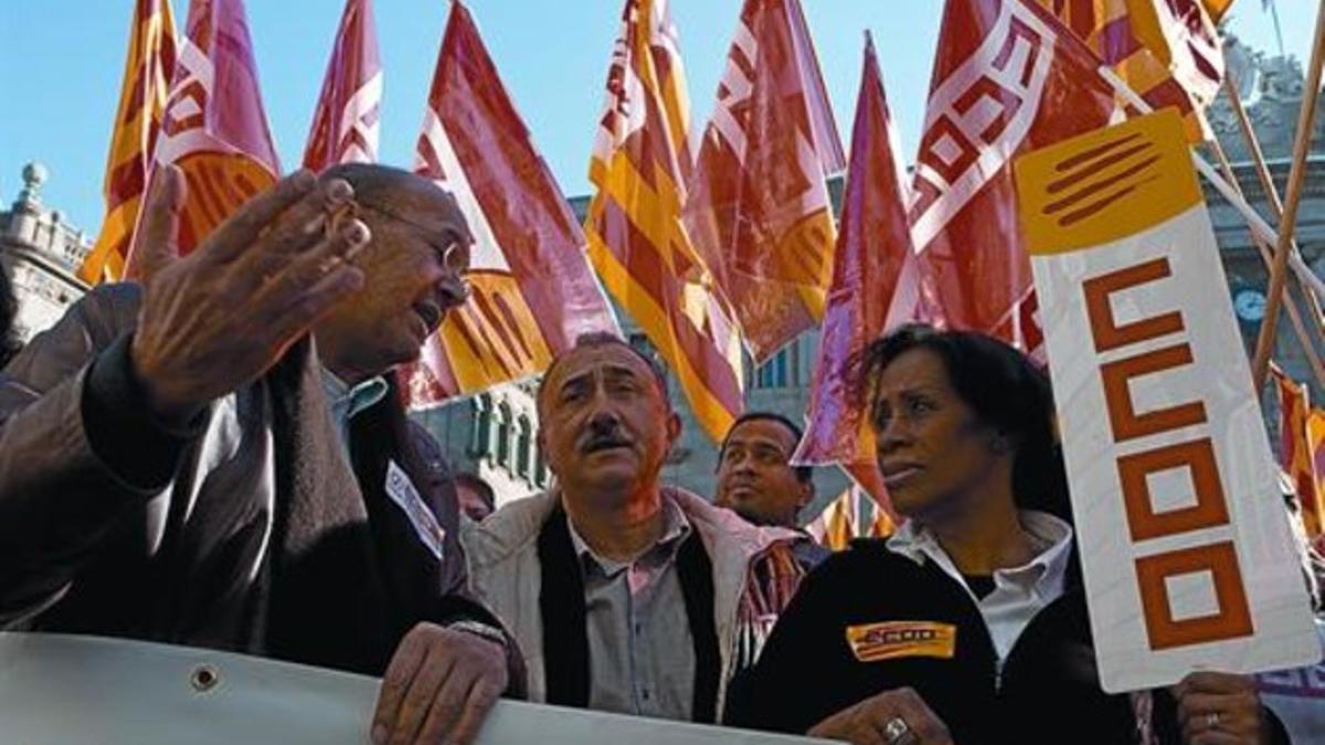 Los líderes de CCOO y UGT de Catalunya, Joan Carles Gallego (izquierda) y Josep Maria Álvarez, ayer.