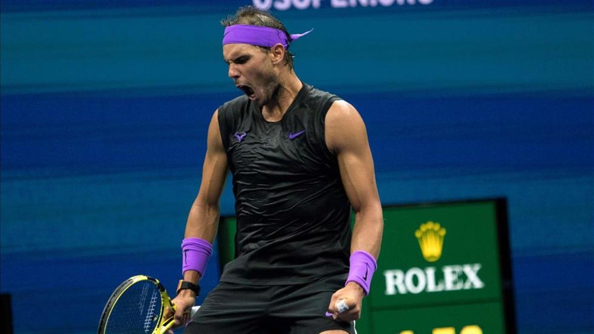 Rafa Nadal gritando &quot;VAMOS&quot; luego de un gran punto conseguido