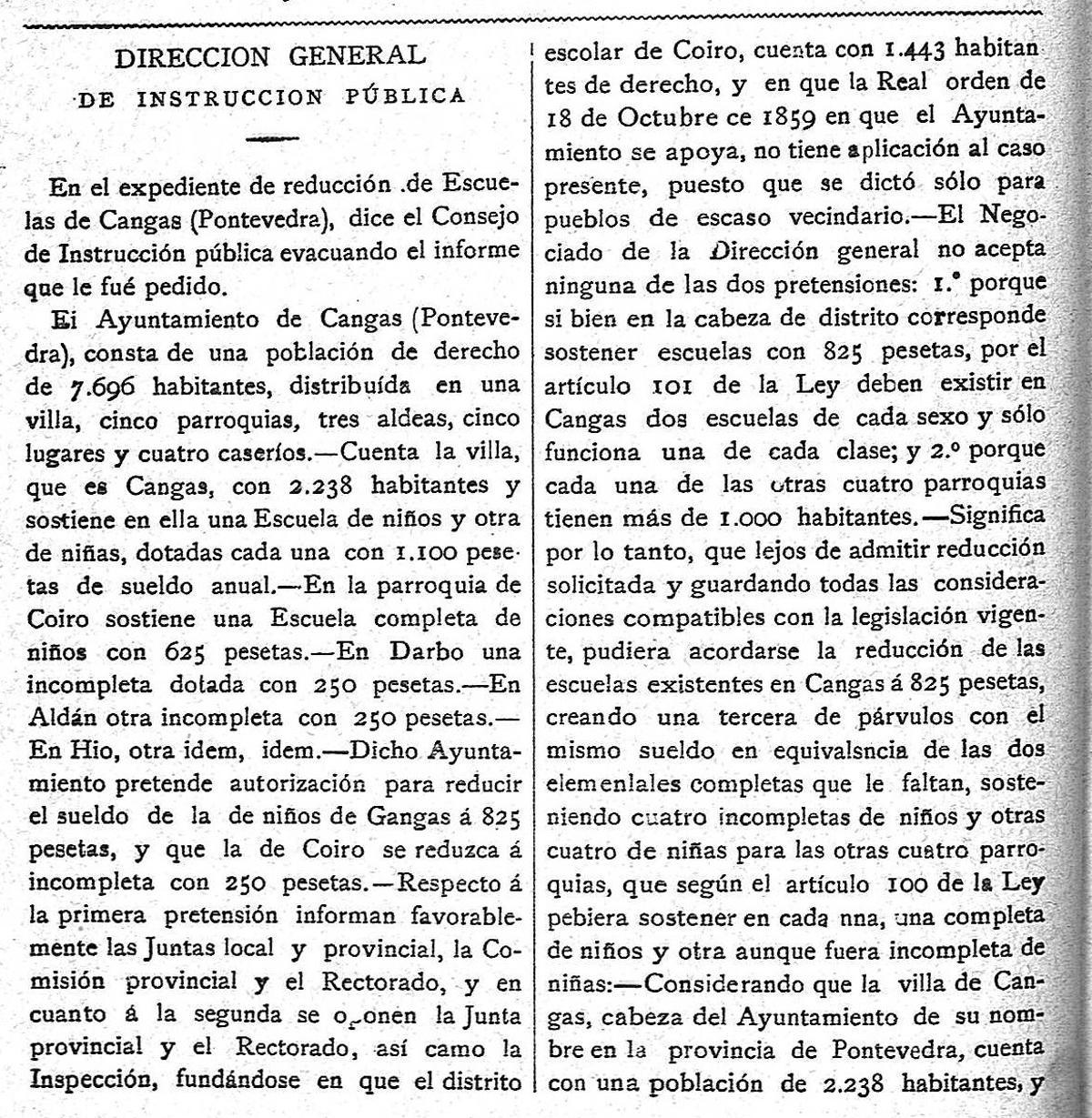 Unha nota publicada en El Magisterio Balear o 14 de xaneiro de 1893.