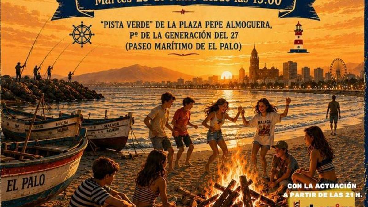 Detalle del cartel anunciador de la Noche de San Juan en El Palo.