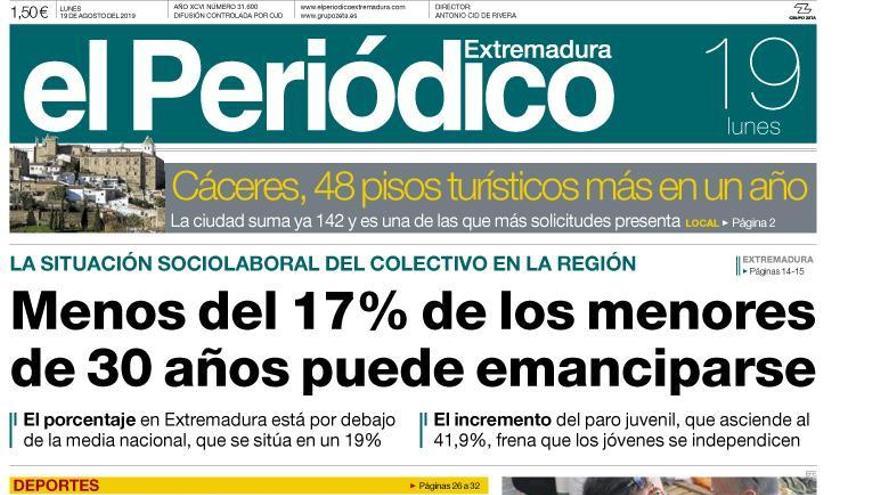 Esta es la portada de EL PERIÓDICO EXTREMADURA correspondiente al día 19 de agosto del 2019