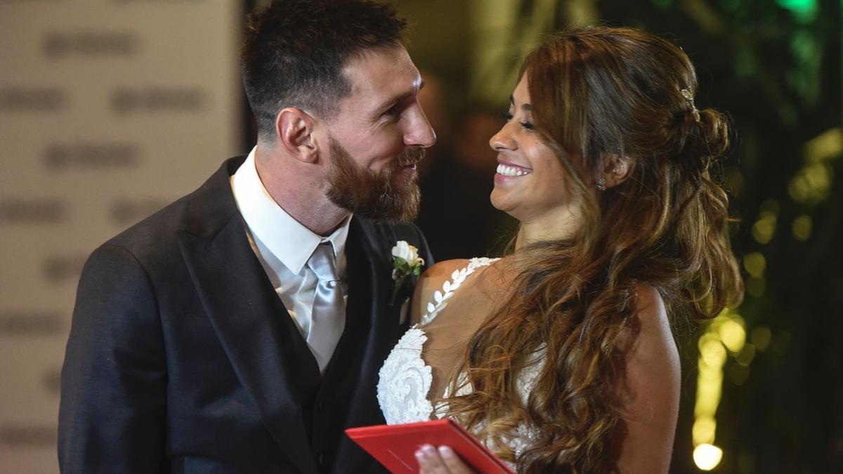 Leo Messi y Antonella Roccuzzo el día de su boda, 30 de junio de 2017