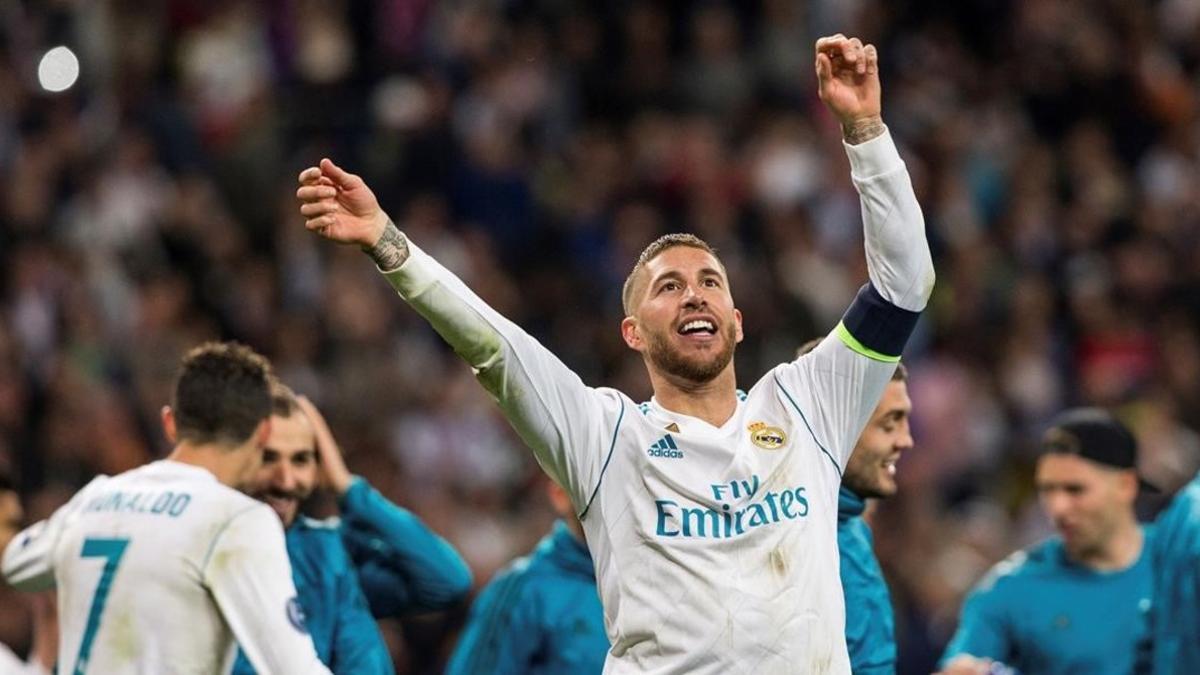 Sergio Ramos celebra, eufórico, el pase a una nueva final de la Champions.